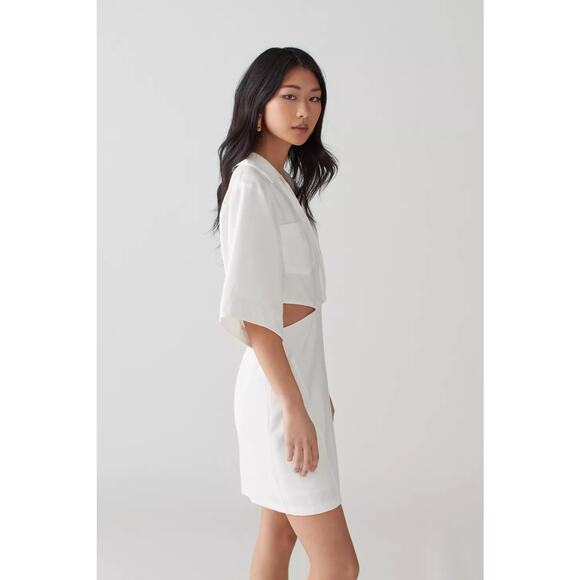 En Saison White Linen Mini Paz Cut Out Side Collared Mini Dress Size M - Picture 3 of 7